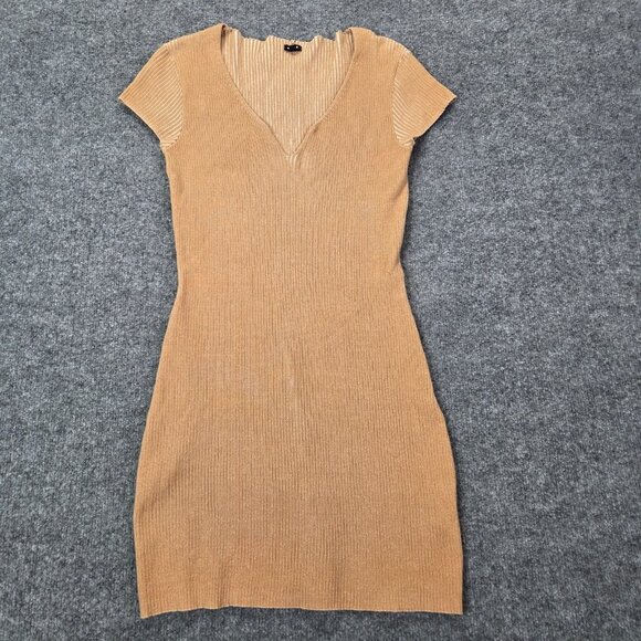 MONROW Ribbed Sweater Rib Midi‎ Dress in Tan Beige Nude Size Small $188 - Picture 1 of 10